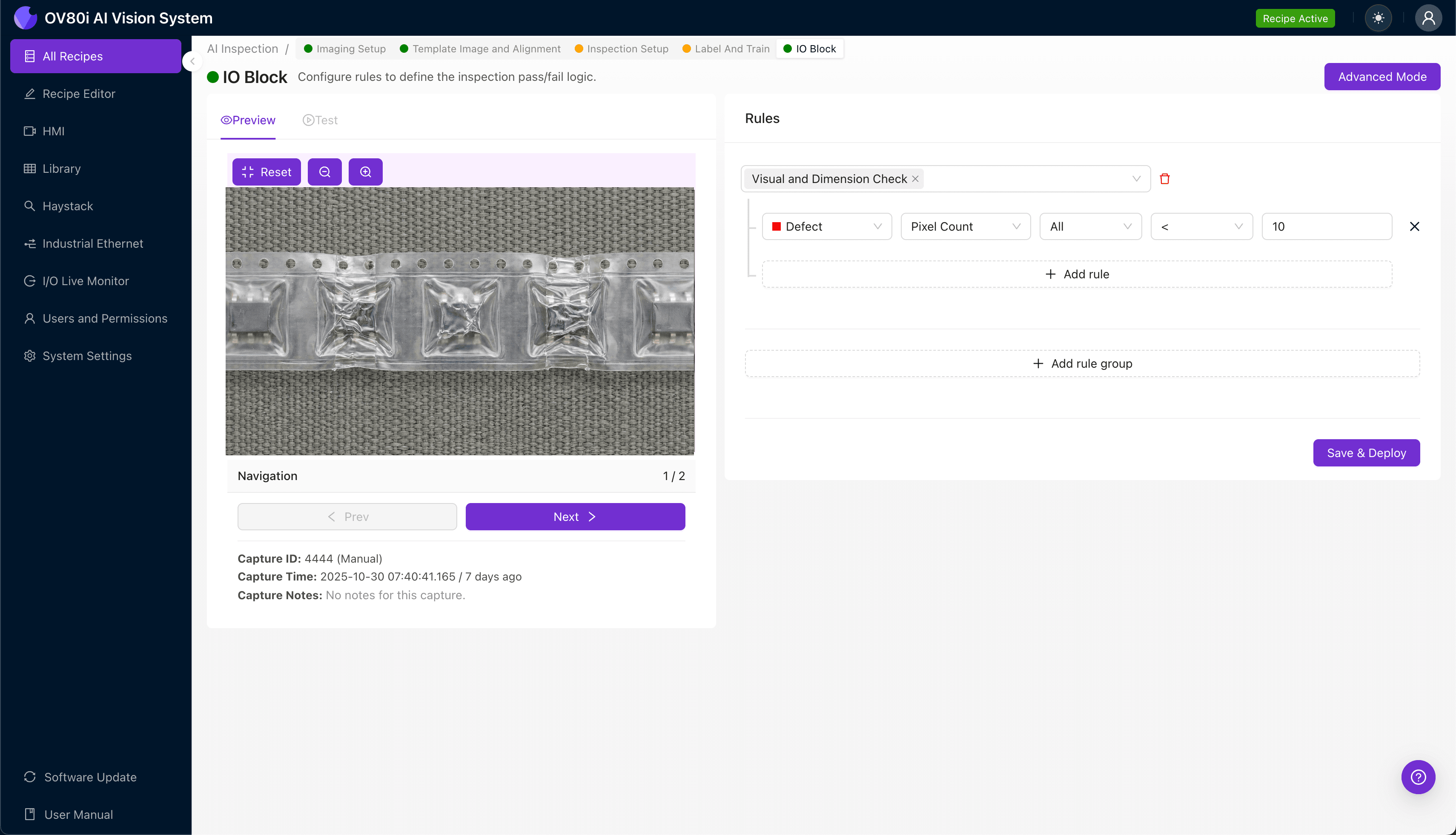 AI-powered inspection system detecting crushed sealing tape defects in tape-and-reel packaging