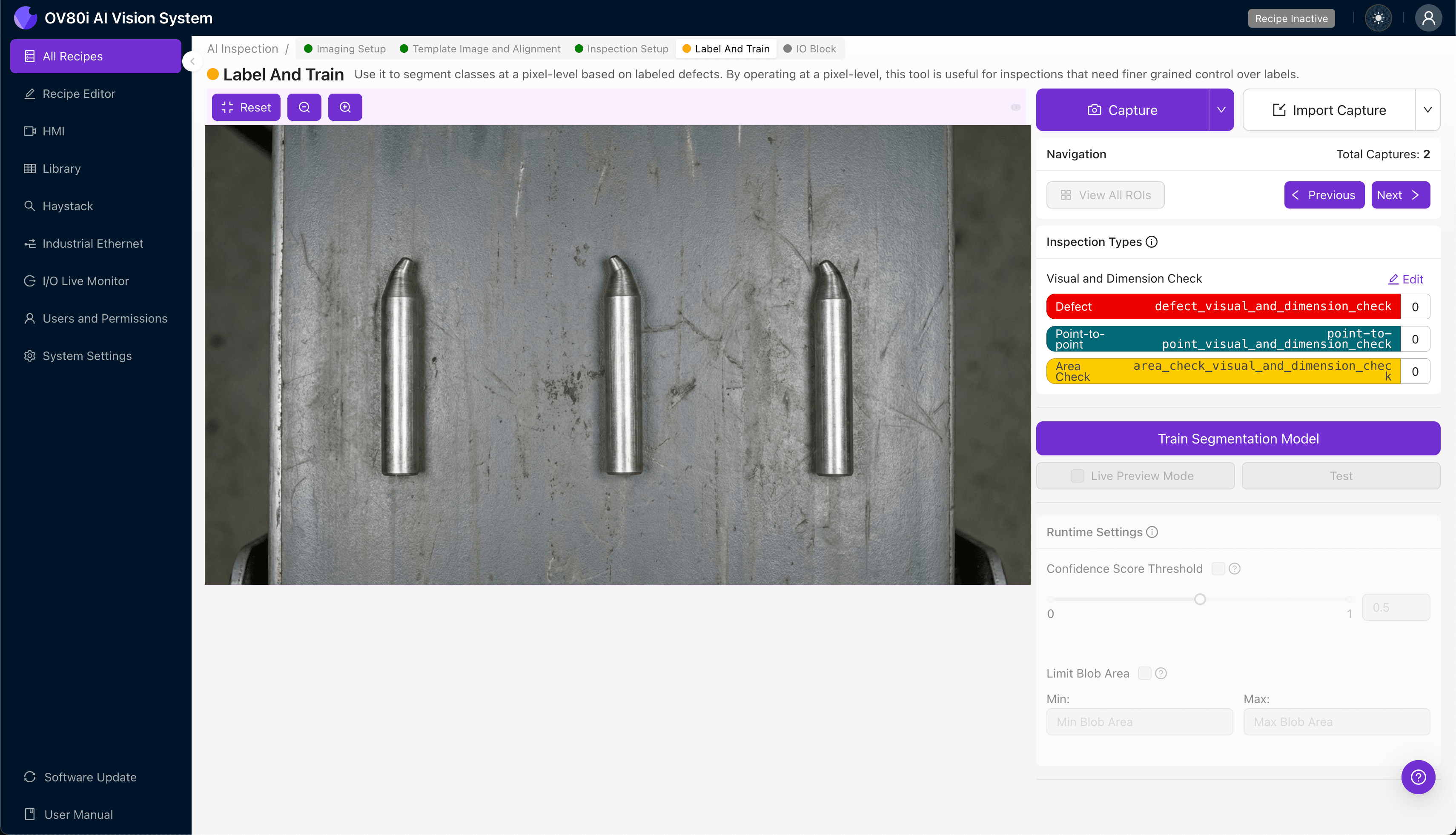 Pass/fail rule configuration for guide pin bent tip detection