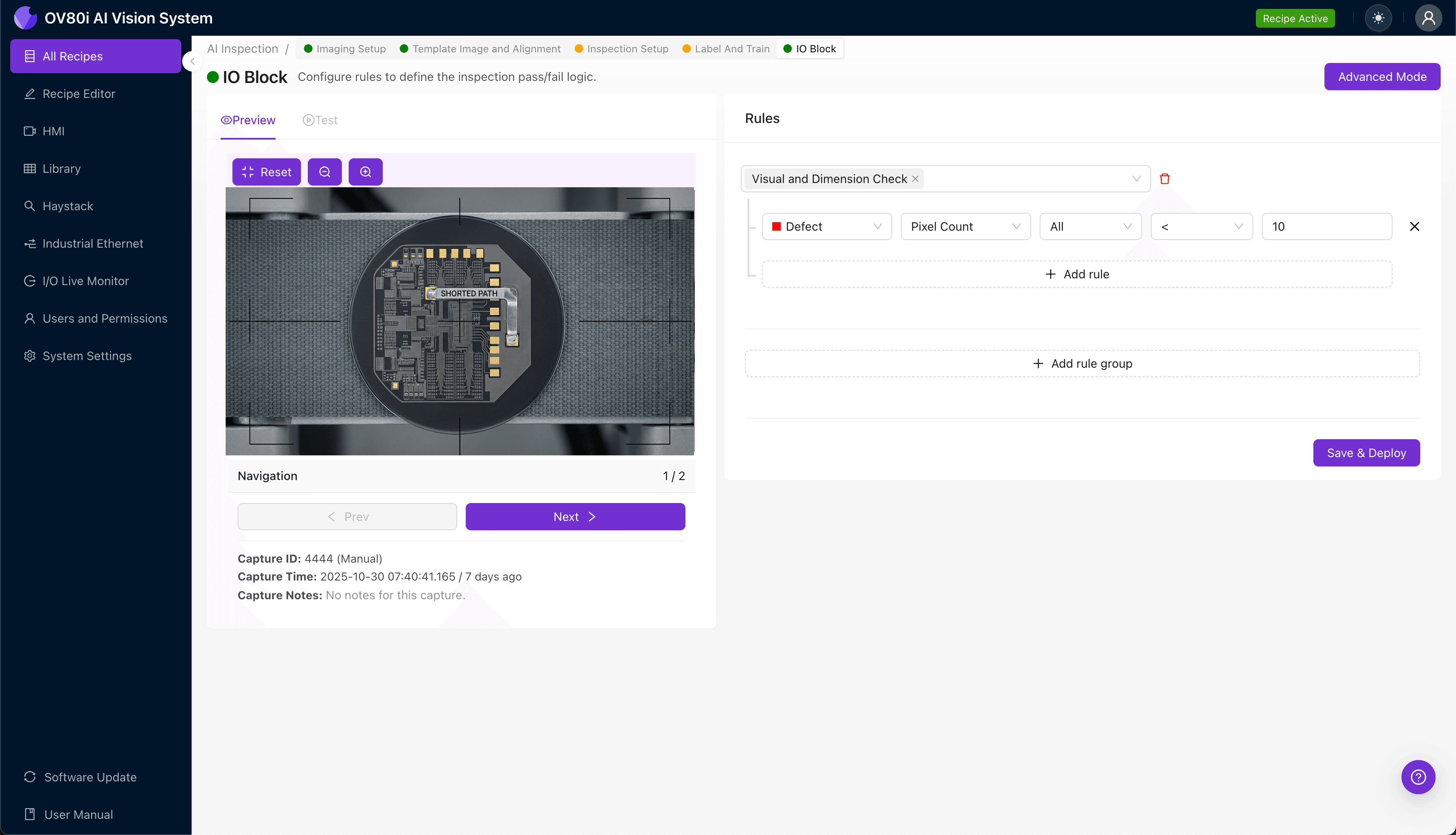 AI-powered visual inspection detecting shorted signal-to-ground paths on high-speed wafers