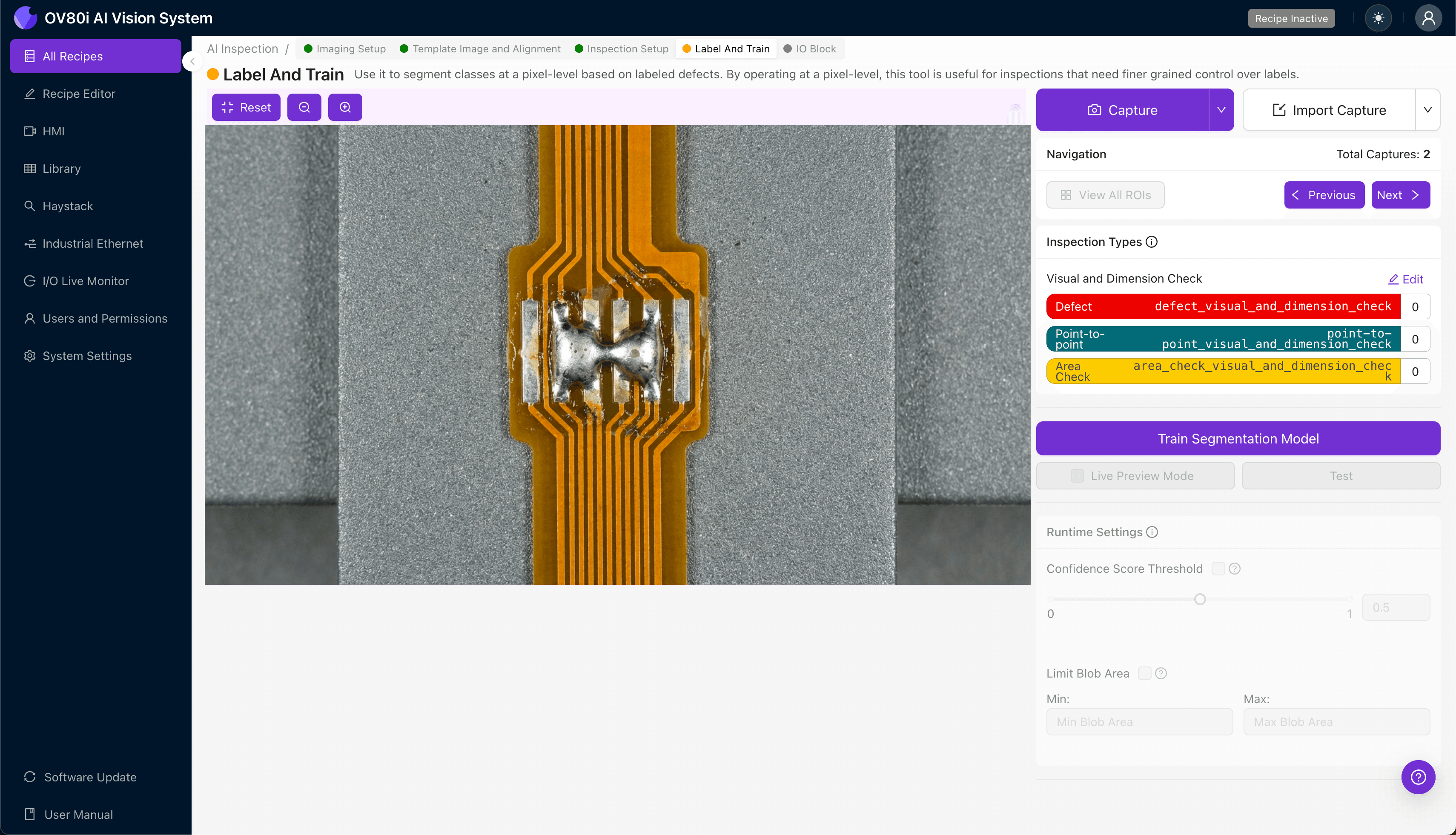 Pass/fail rule configuration for solder bridge detection