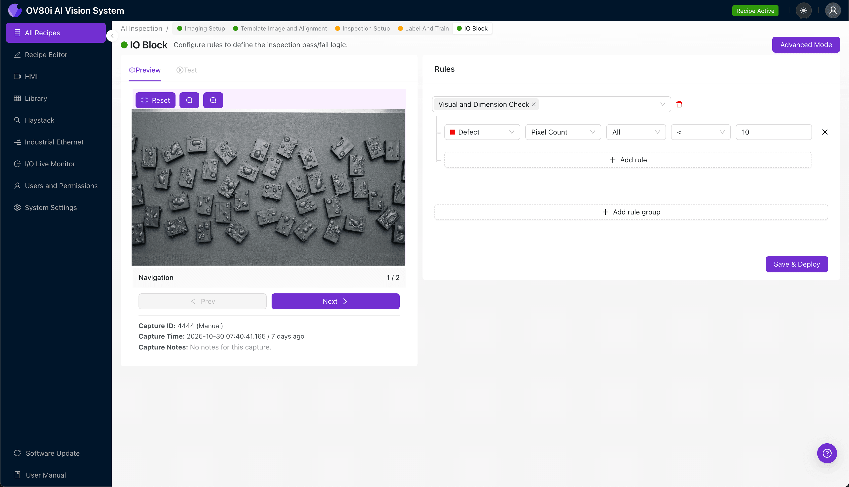 AI-powered visual inspection system detecting moisture-induced blistering on LCP connector body