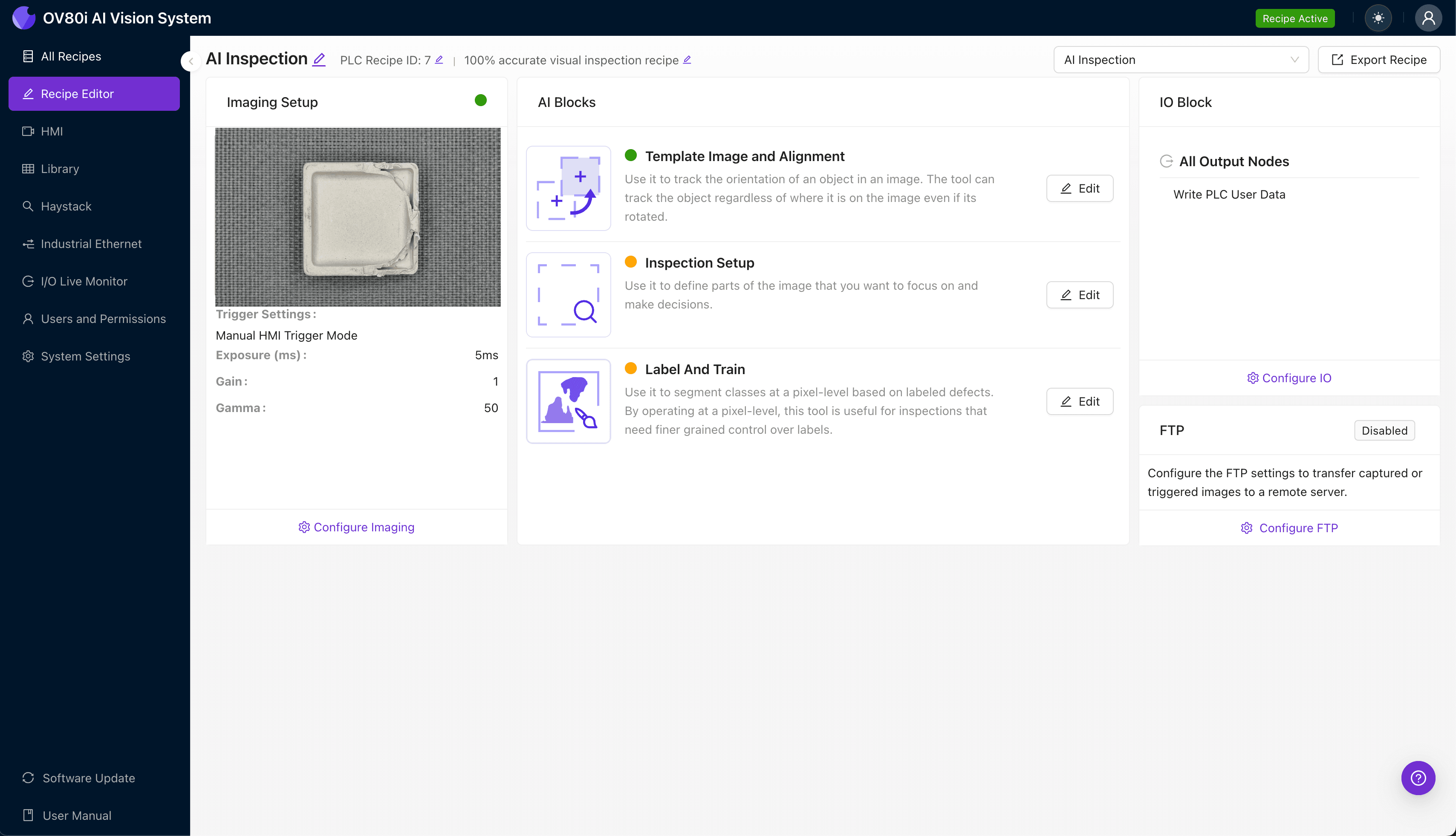Configuring camera settings for molded insulator imaging in Overview.ai