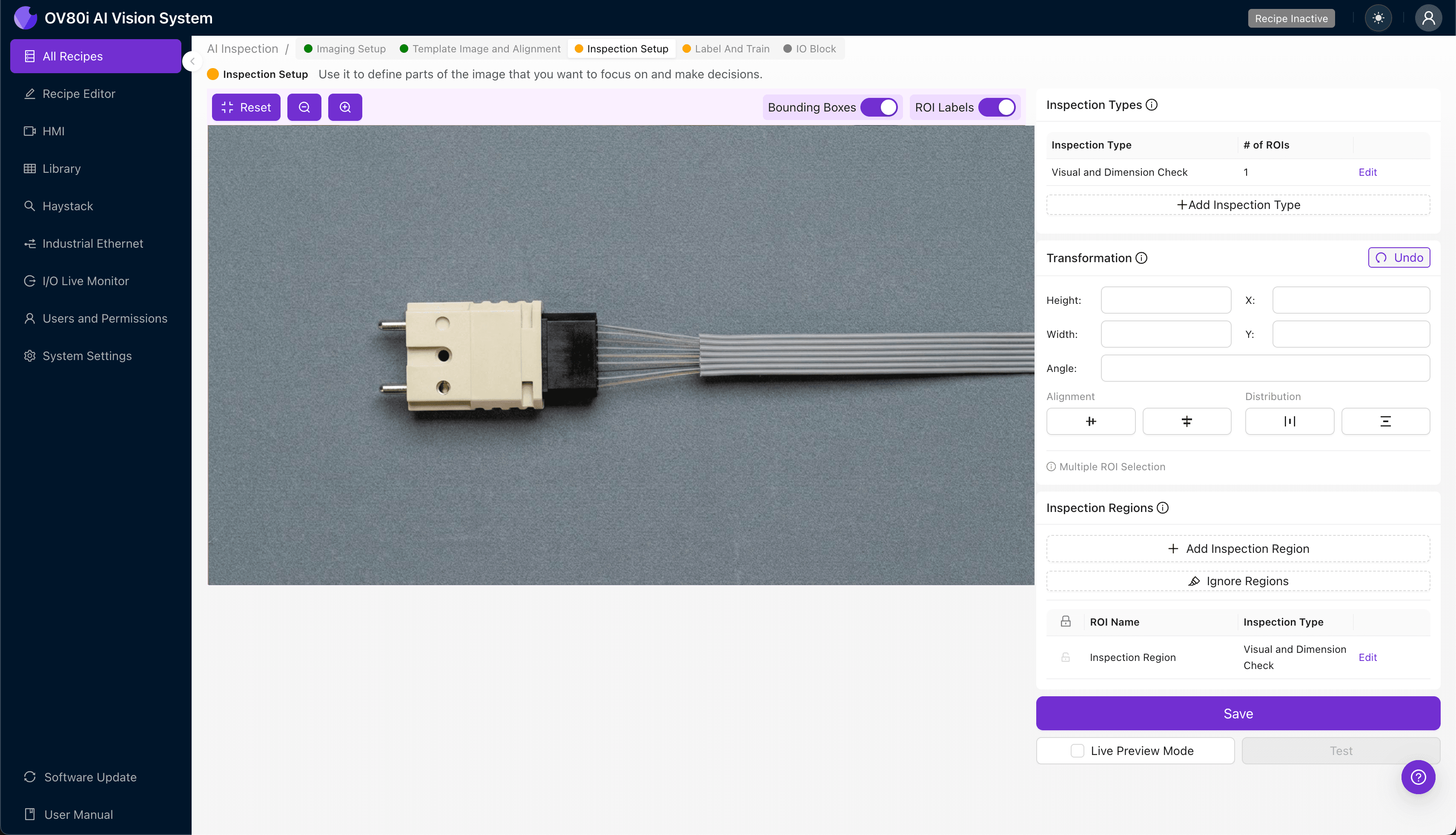 Data labeling interface showing good and bad MPO connector alignment pin examples