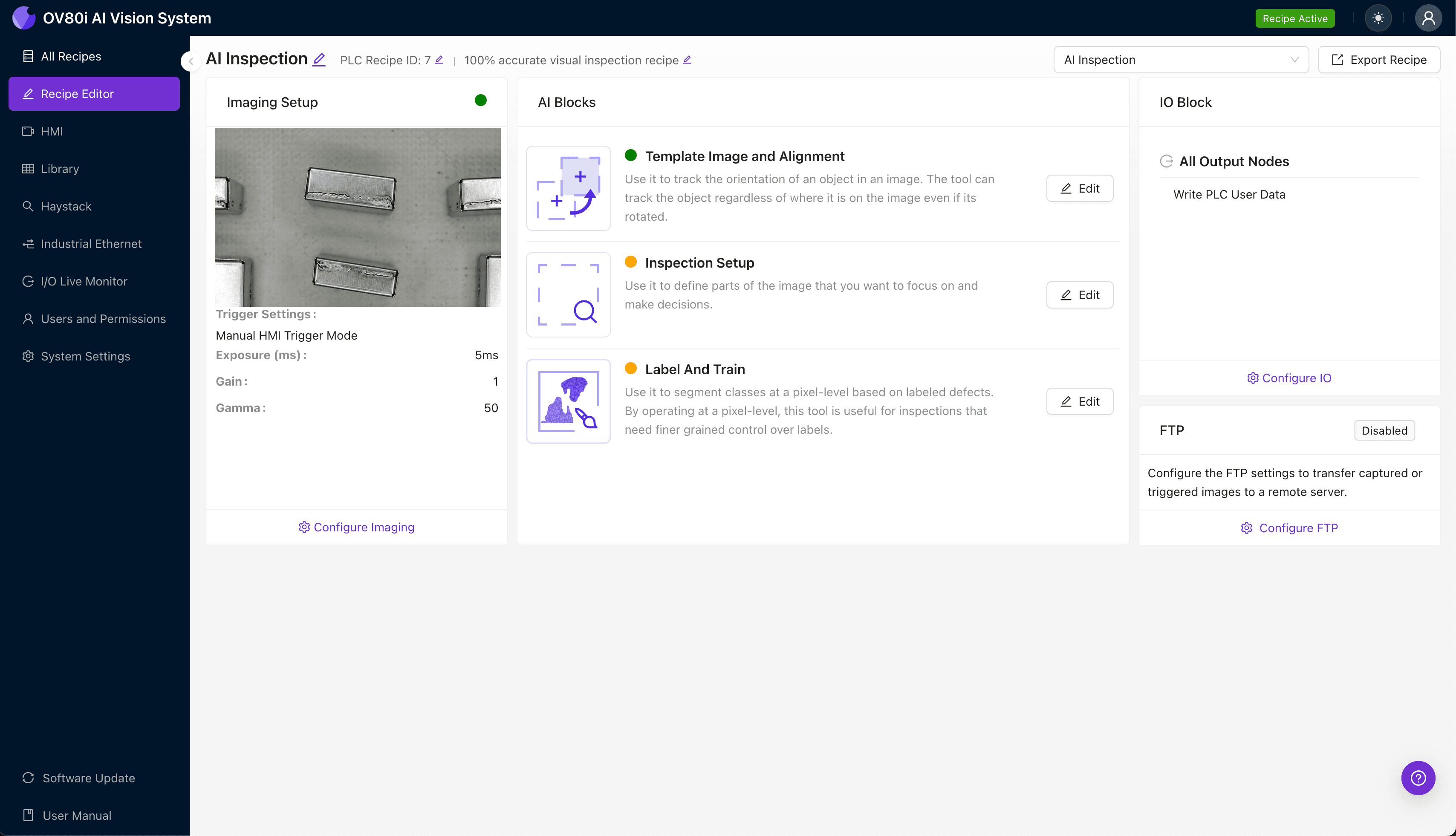 Configuring imaging settings for shielding can weld inspection in Overview.ai