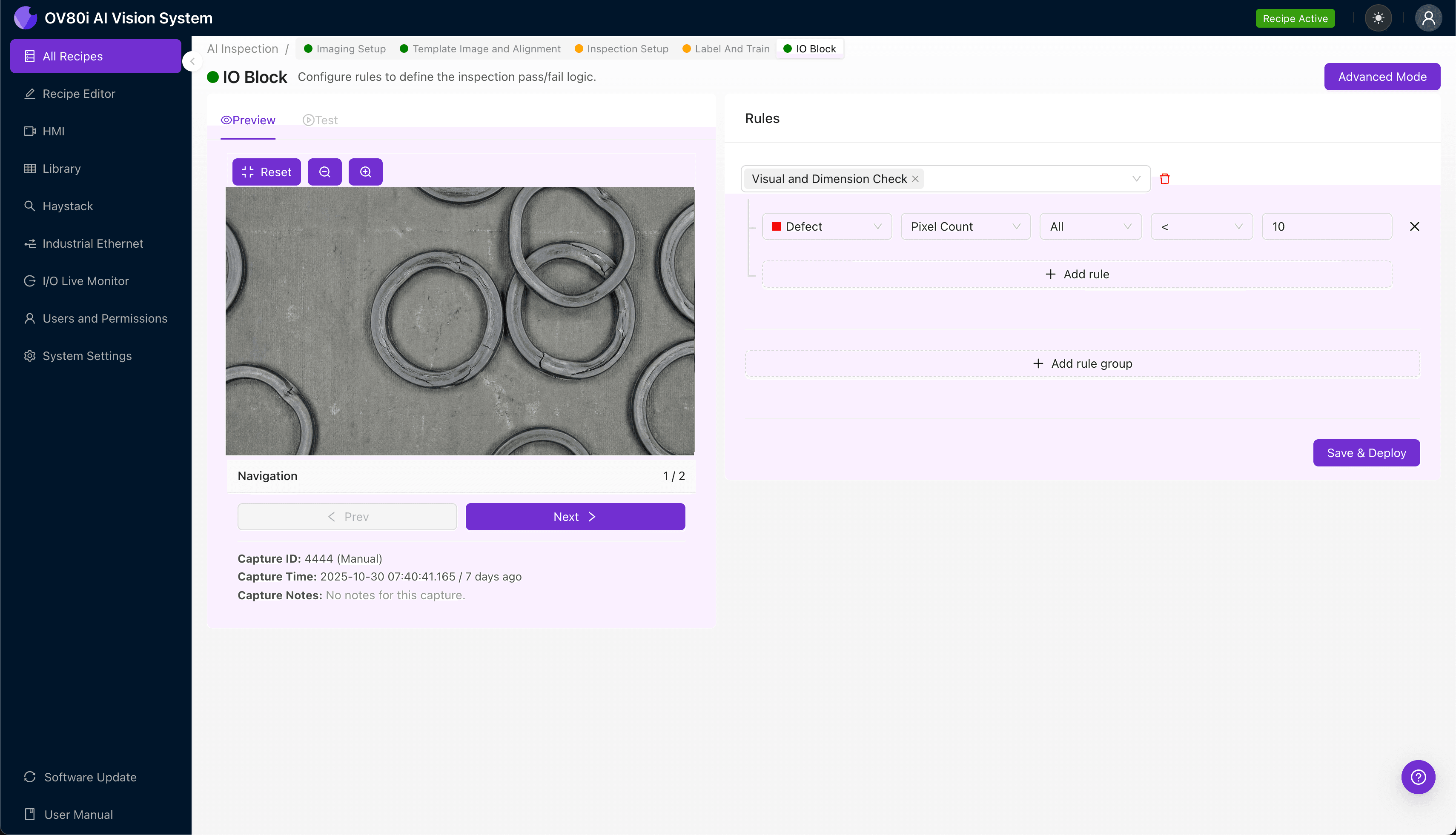 AI-powered visual inspection system detecting compression set failure on silicon gaskets