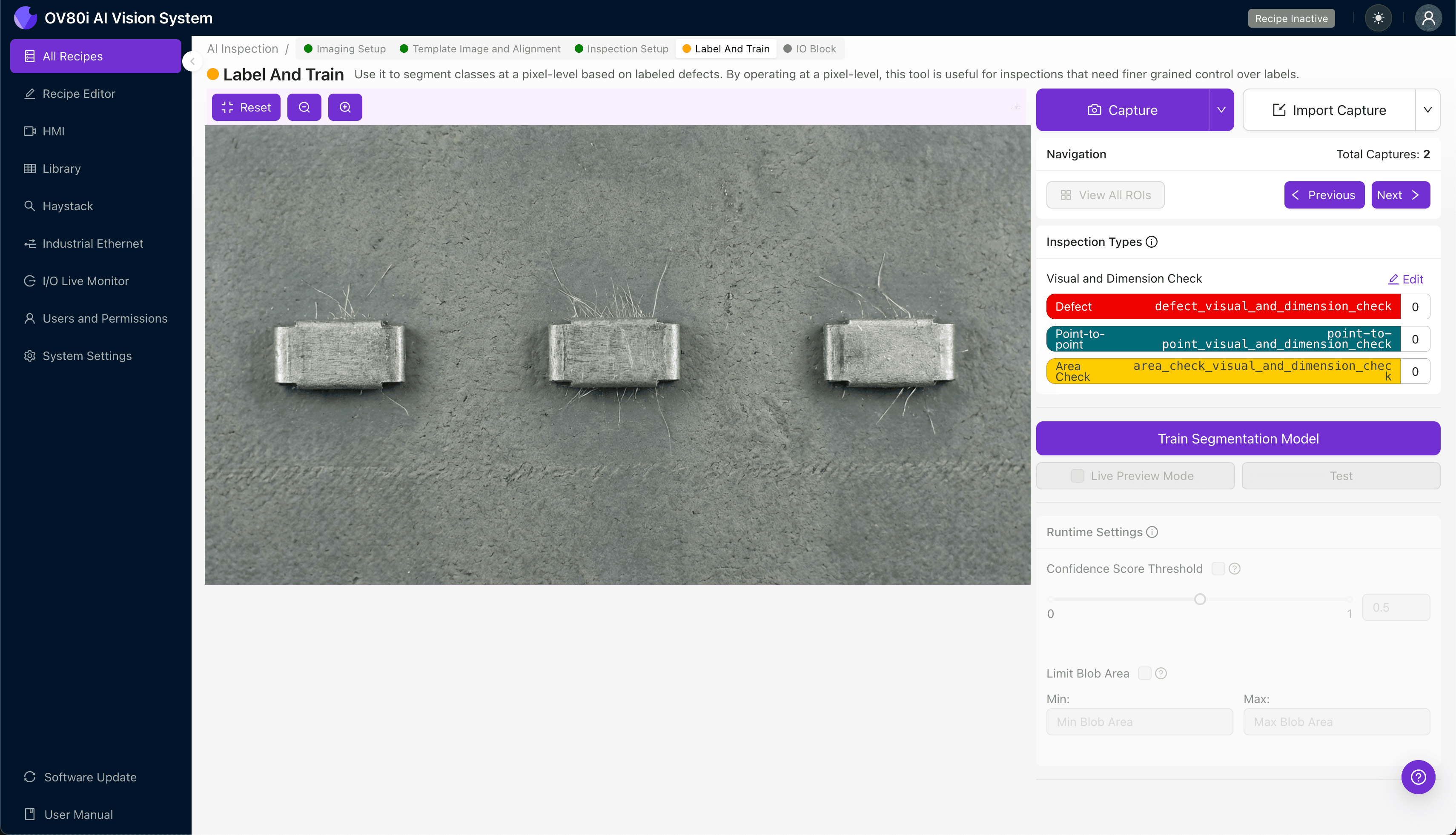 Rule configuration for automated whisker detection pass/fail decisions