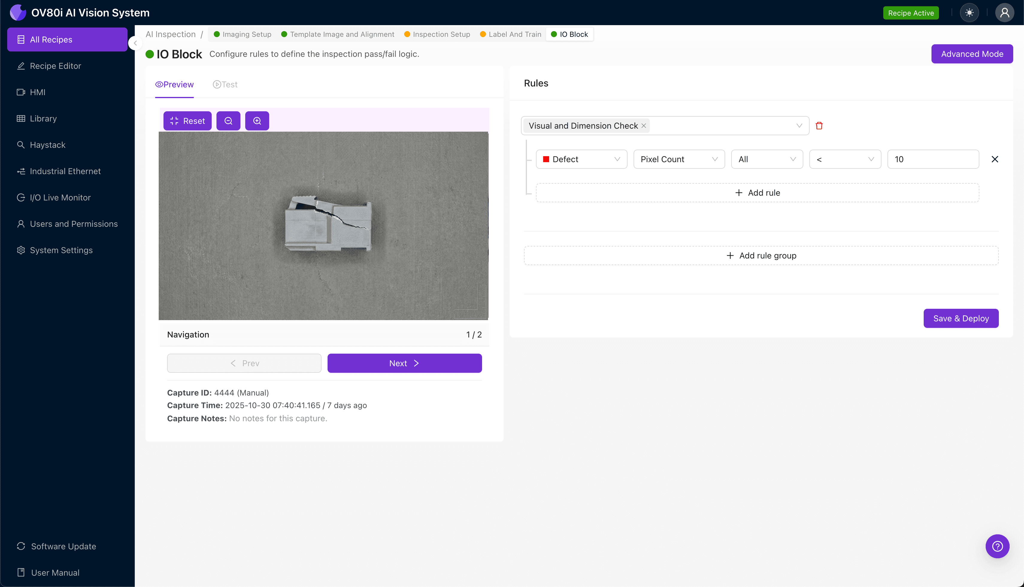 Machine vision inspection of TPA locking tab for fracture detection