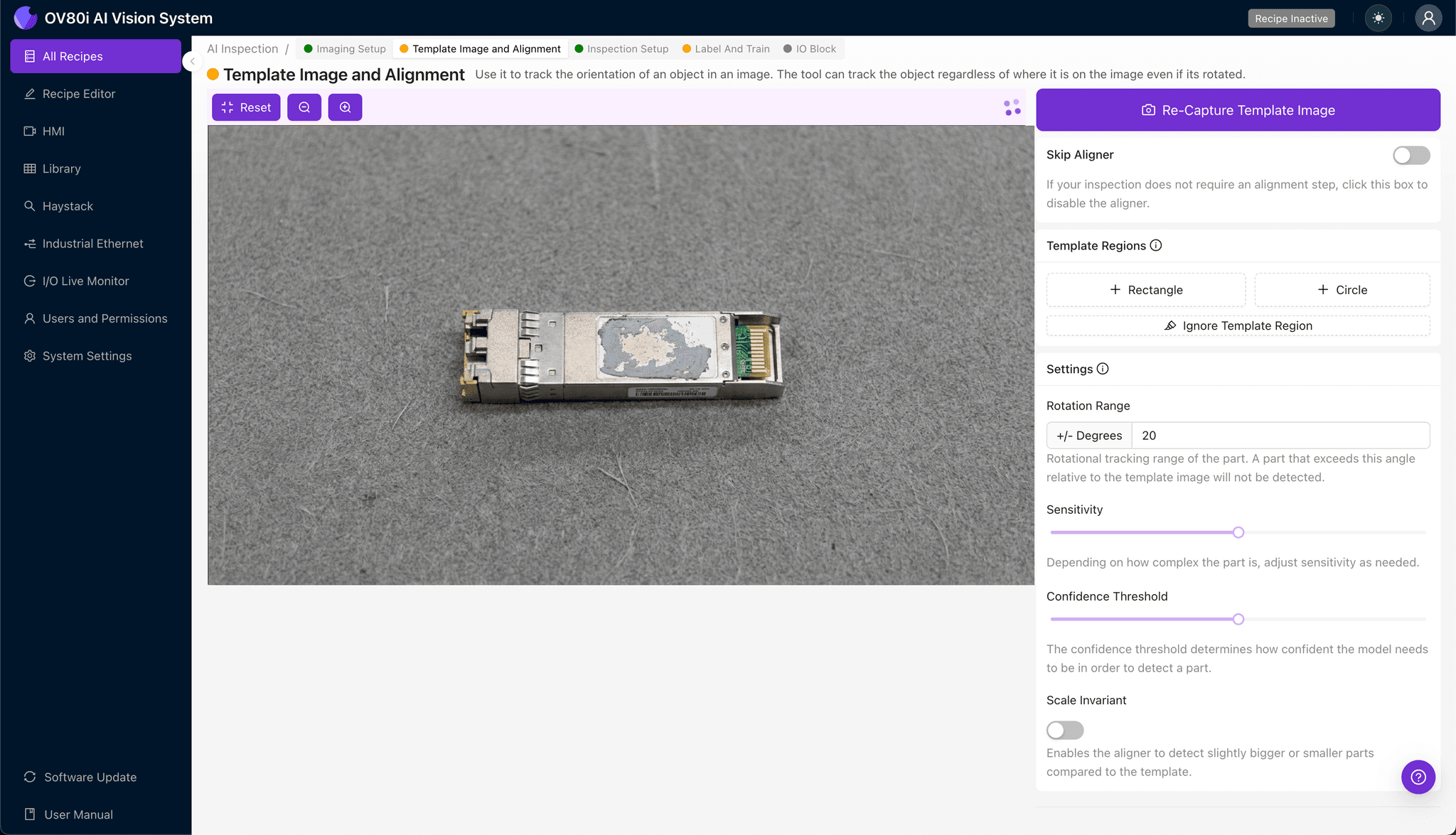 Setting up image alignment template for 800G optical module