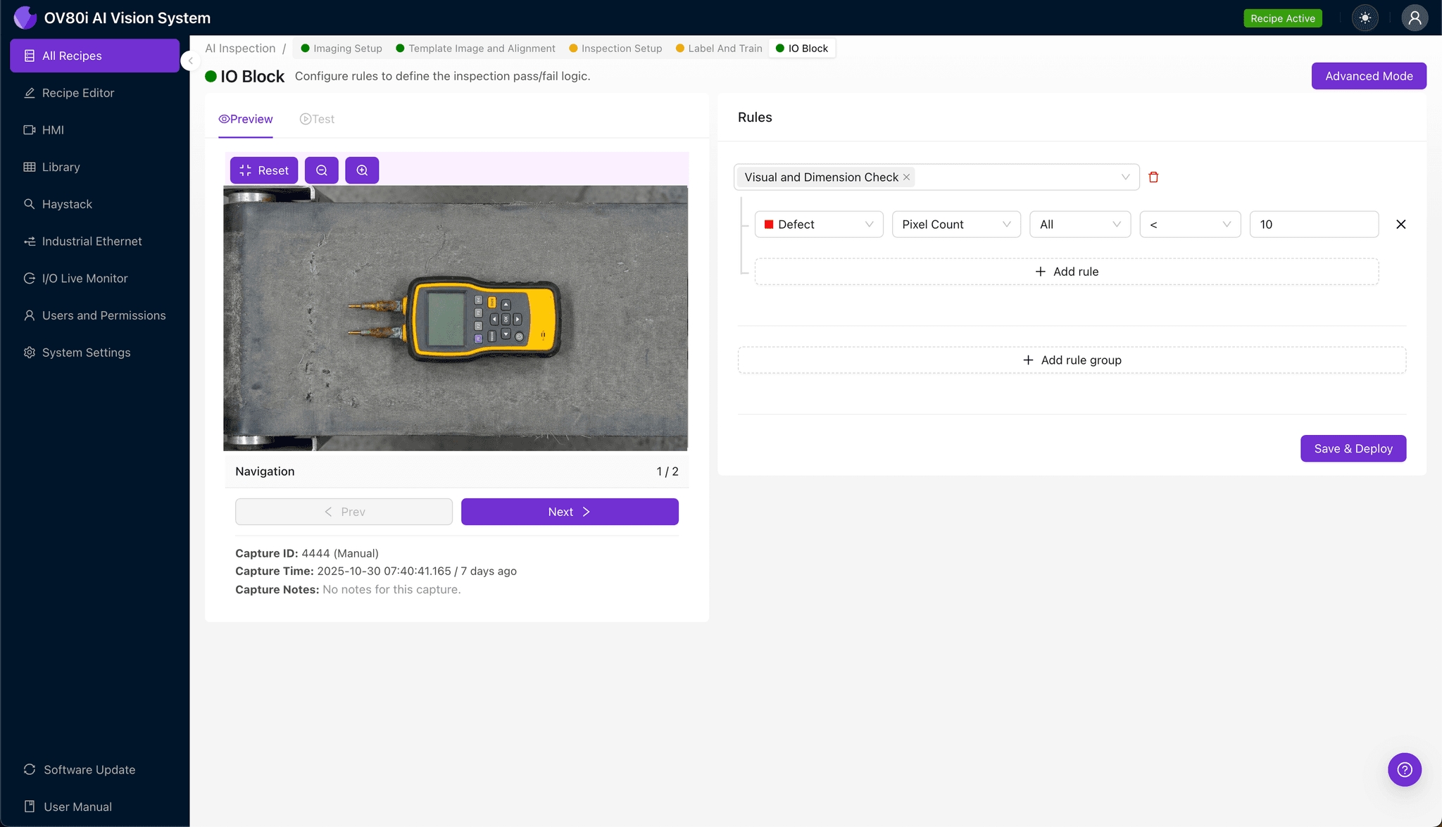 Inspection region selection targeting test-nest contact surfaces