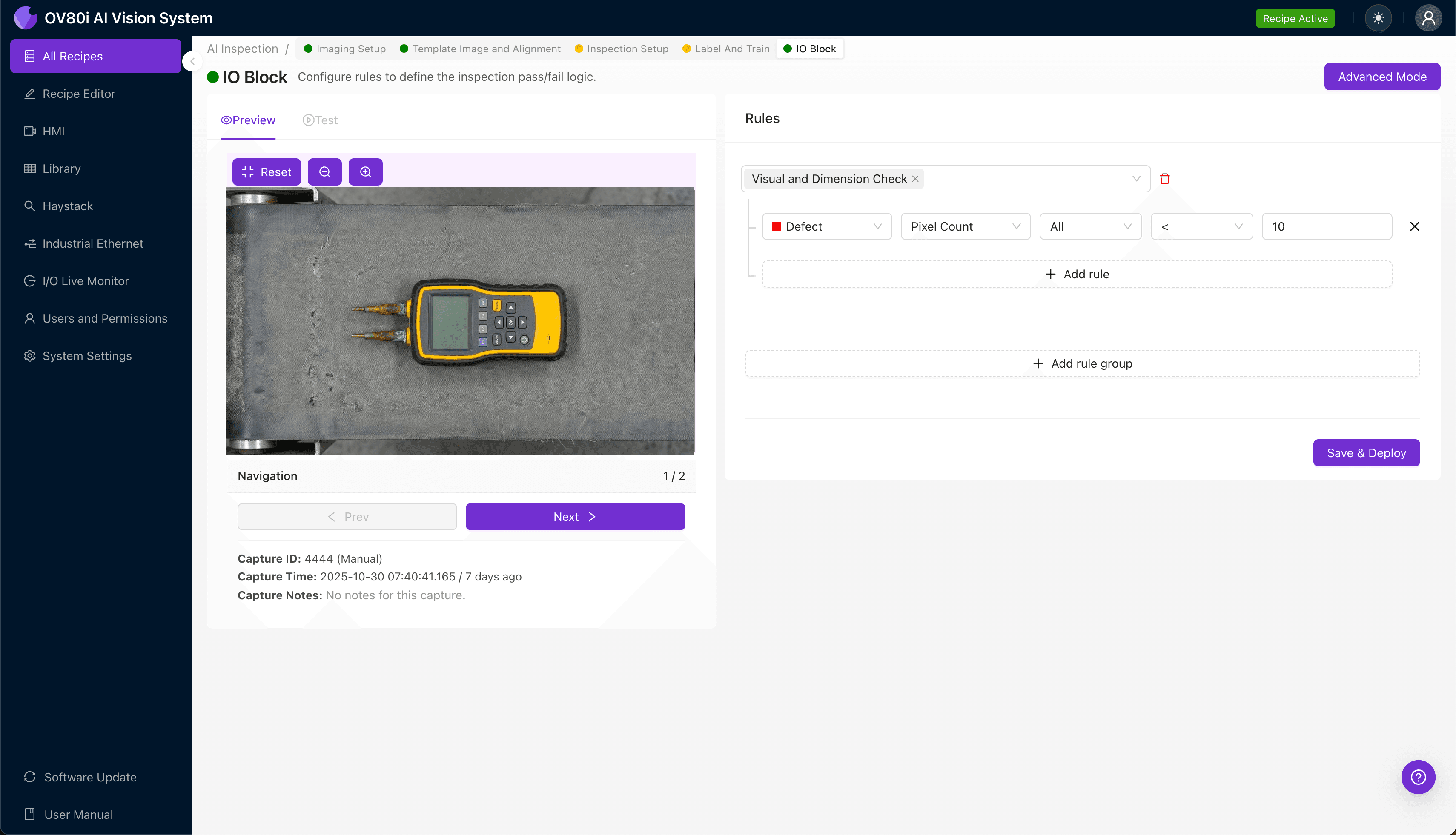 Overview.ai inspection region selection for oxidized test-nest contacts on continuity tester