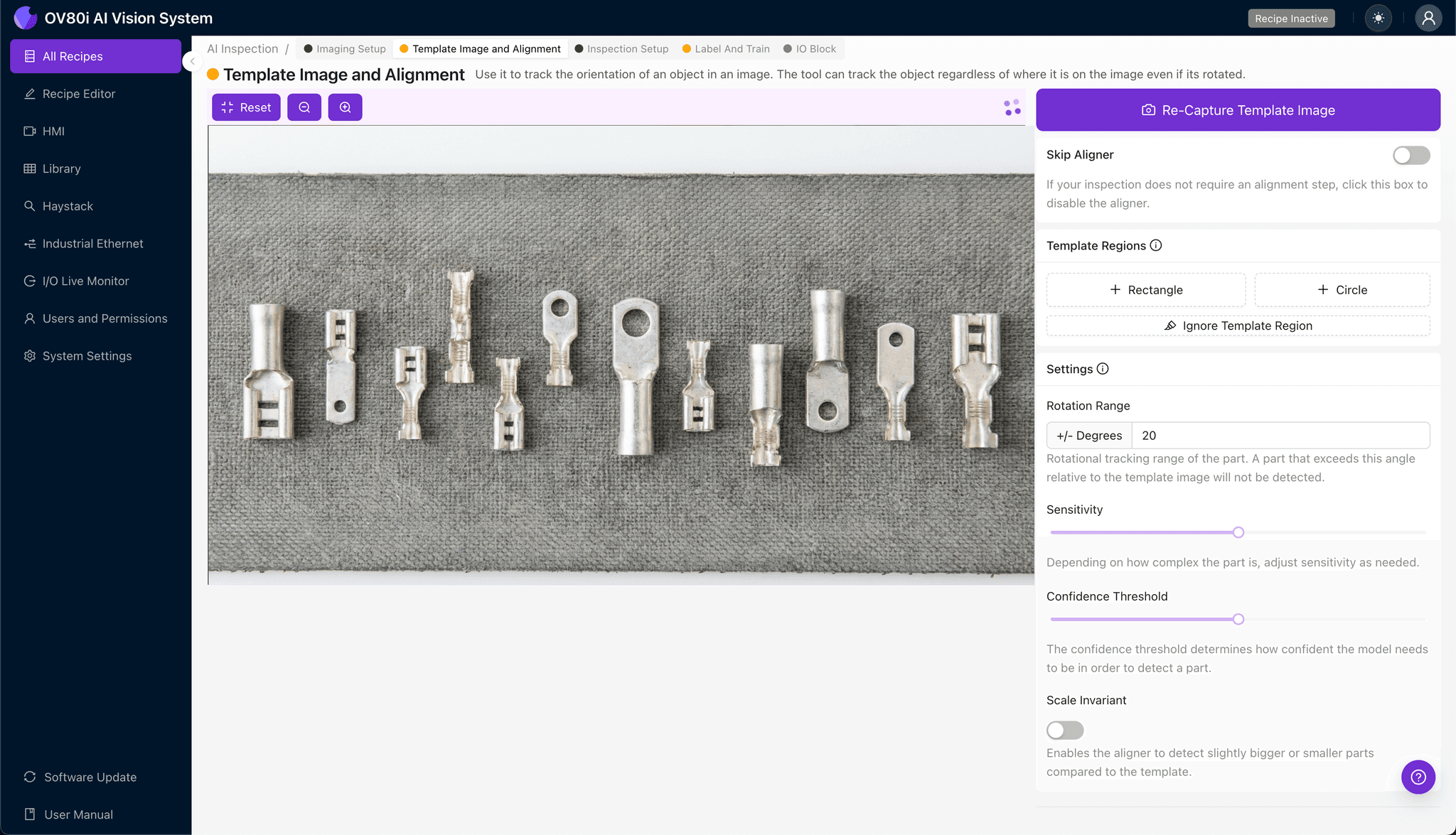 Creating an alignment template for the terminal