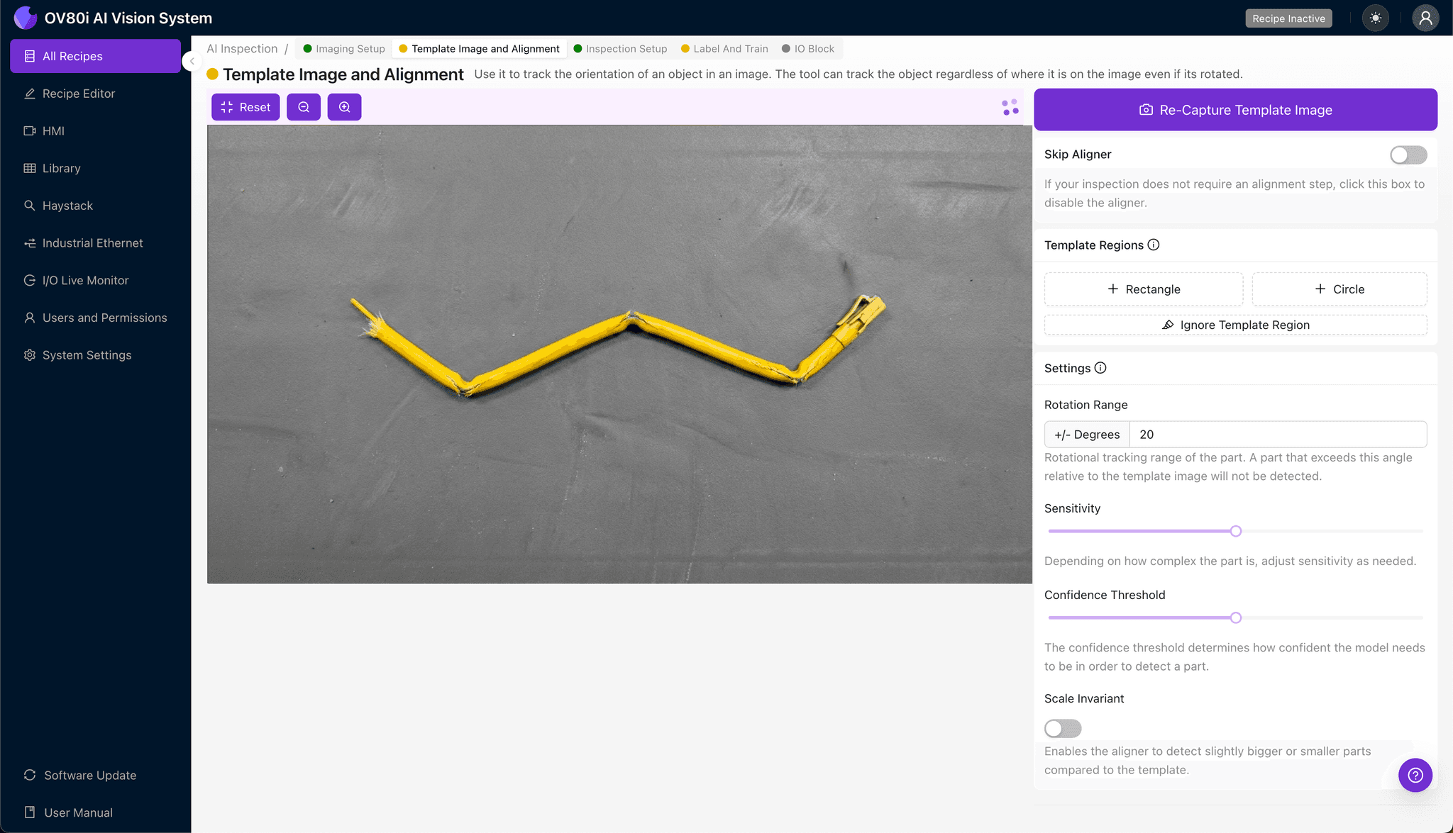 Template image alignment configuration for fiber pigtail positioning