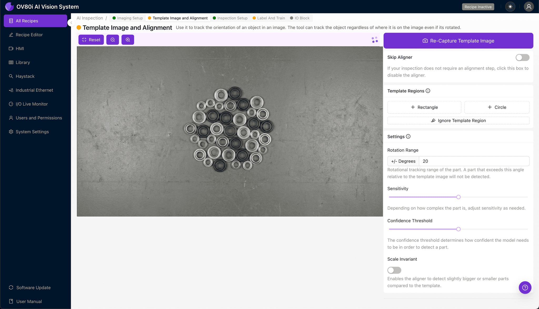 Setting up image alignment and rotation parameters