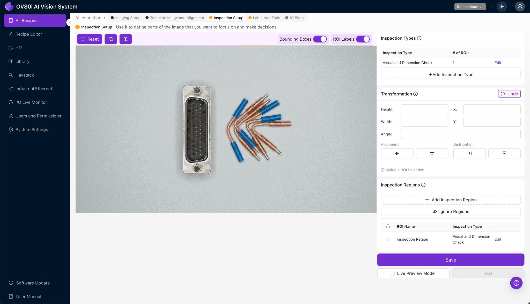 Data labeling interface showing good and bad examples of coax inserts