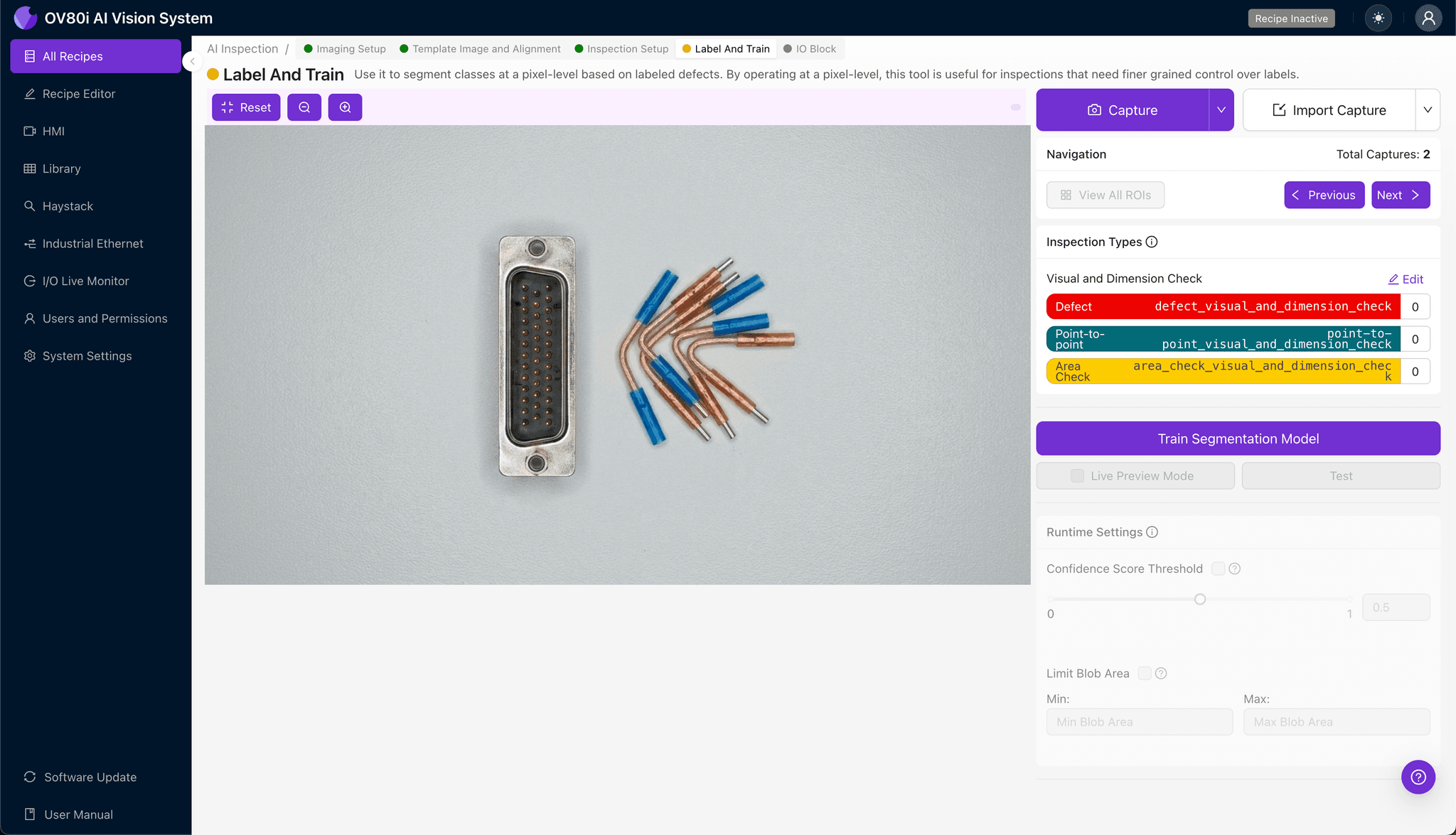 Pass/fail rules configuration for automated D-sub connector inspection
