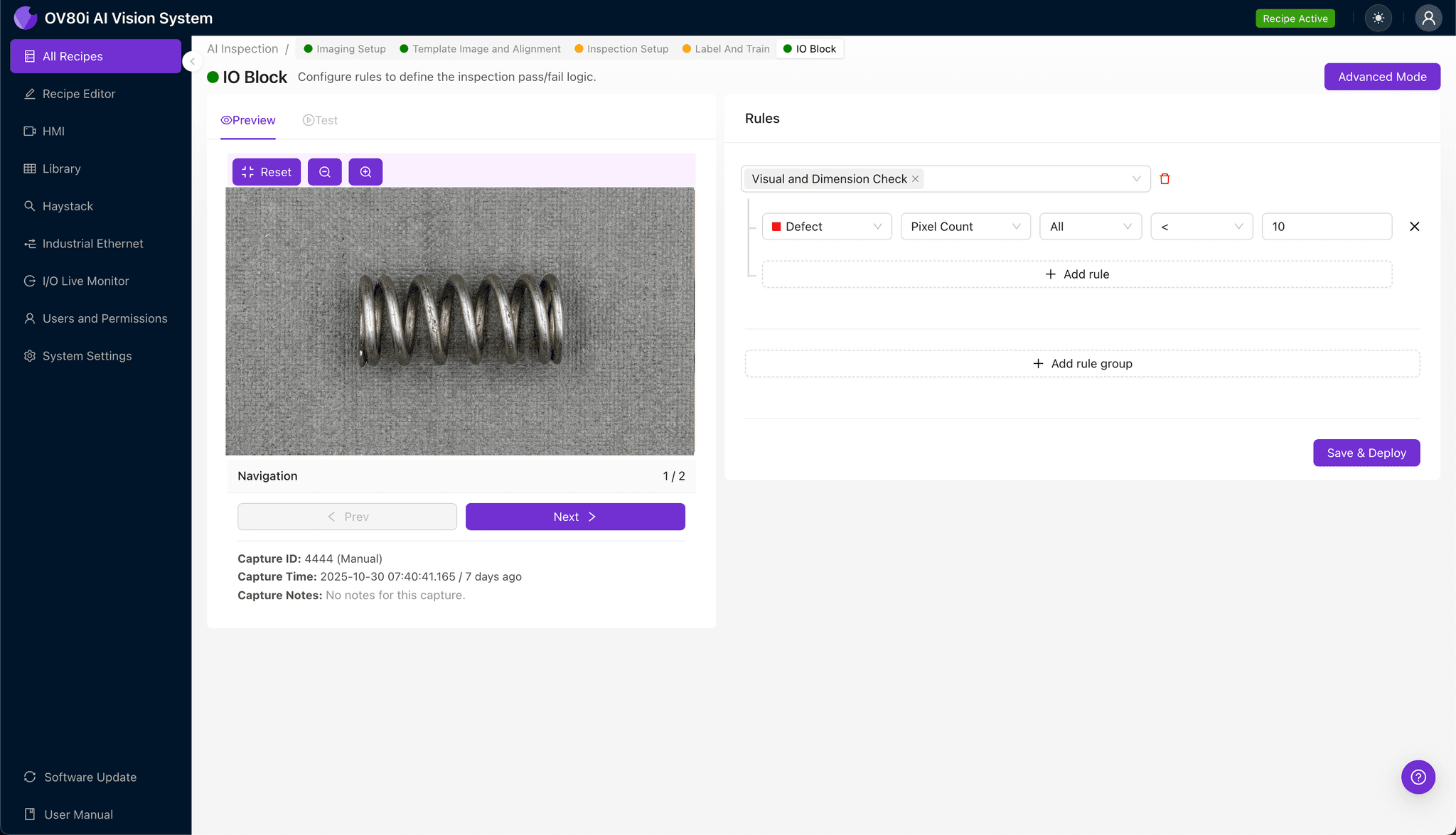 Defining inspection regions for latch spring permanent set detection
