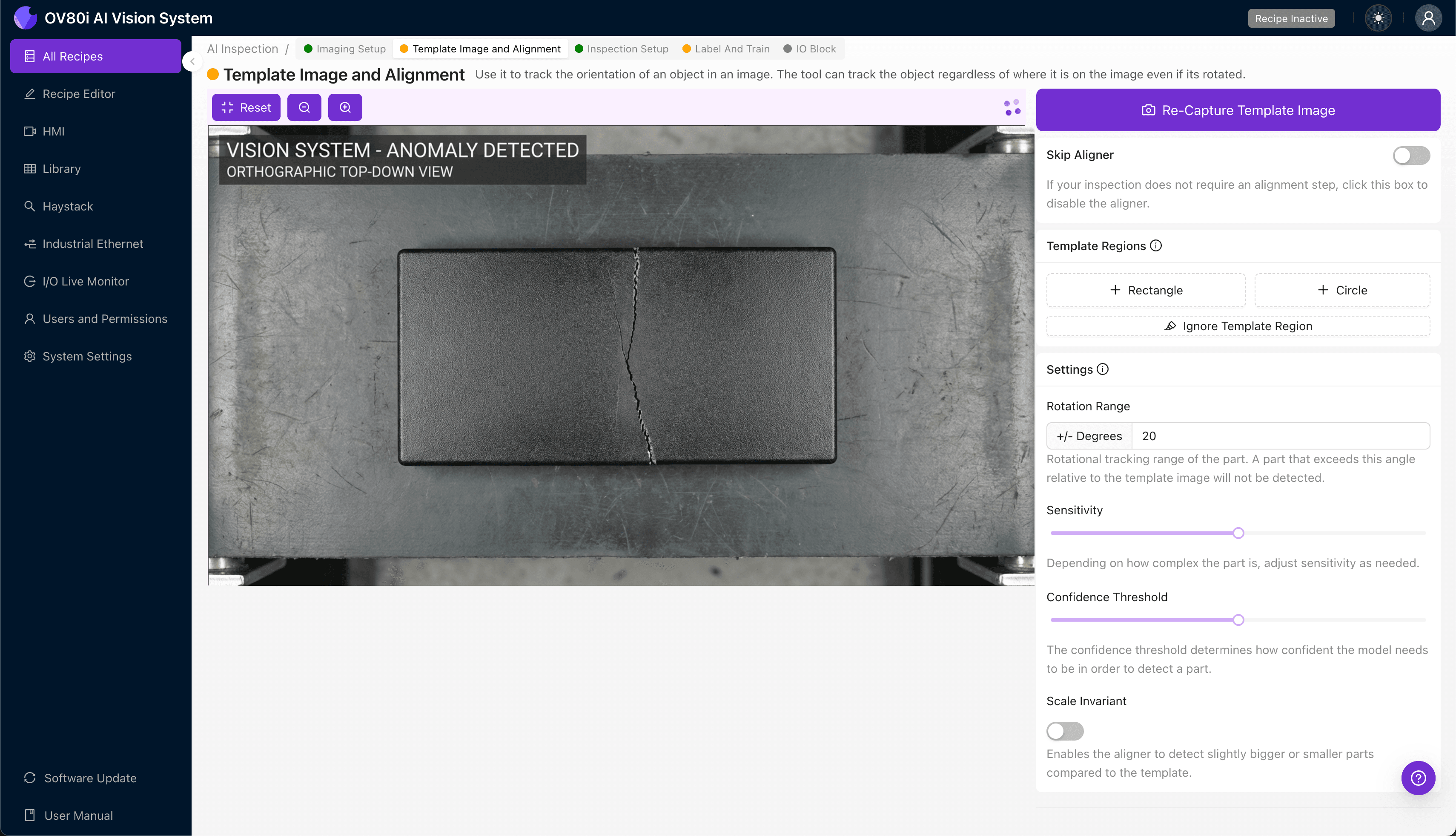 Template alignment configuration for LCP housing inspection