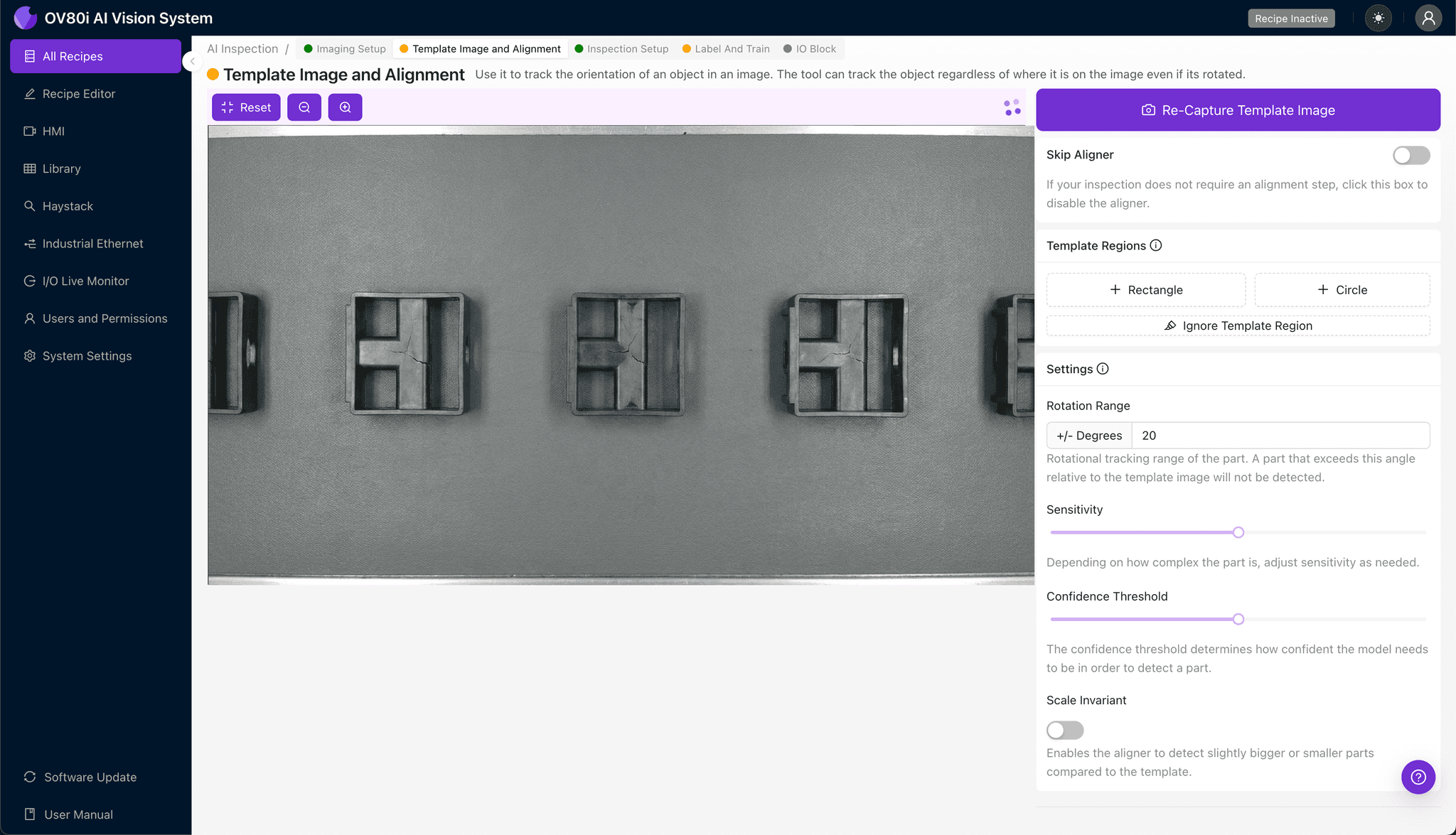 Template alignment configuration for orthogonal connector inspection