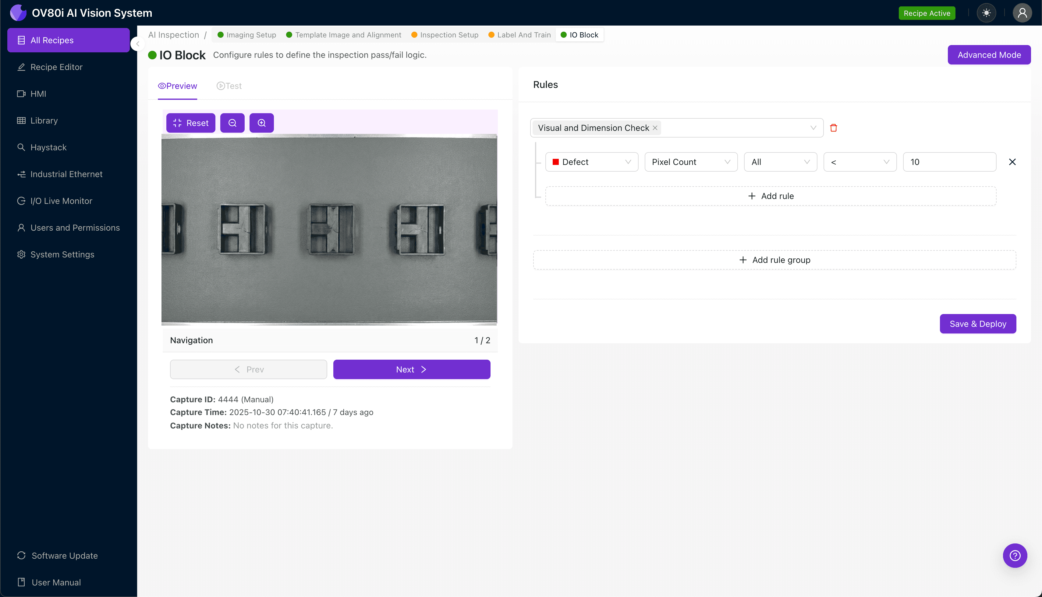 AI vision system inspecting orthogonal connector bridge features for cracks
