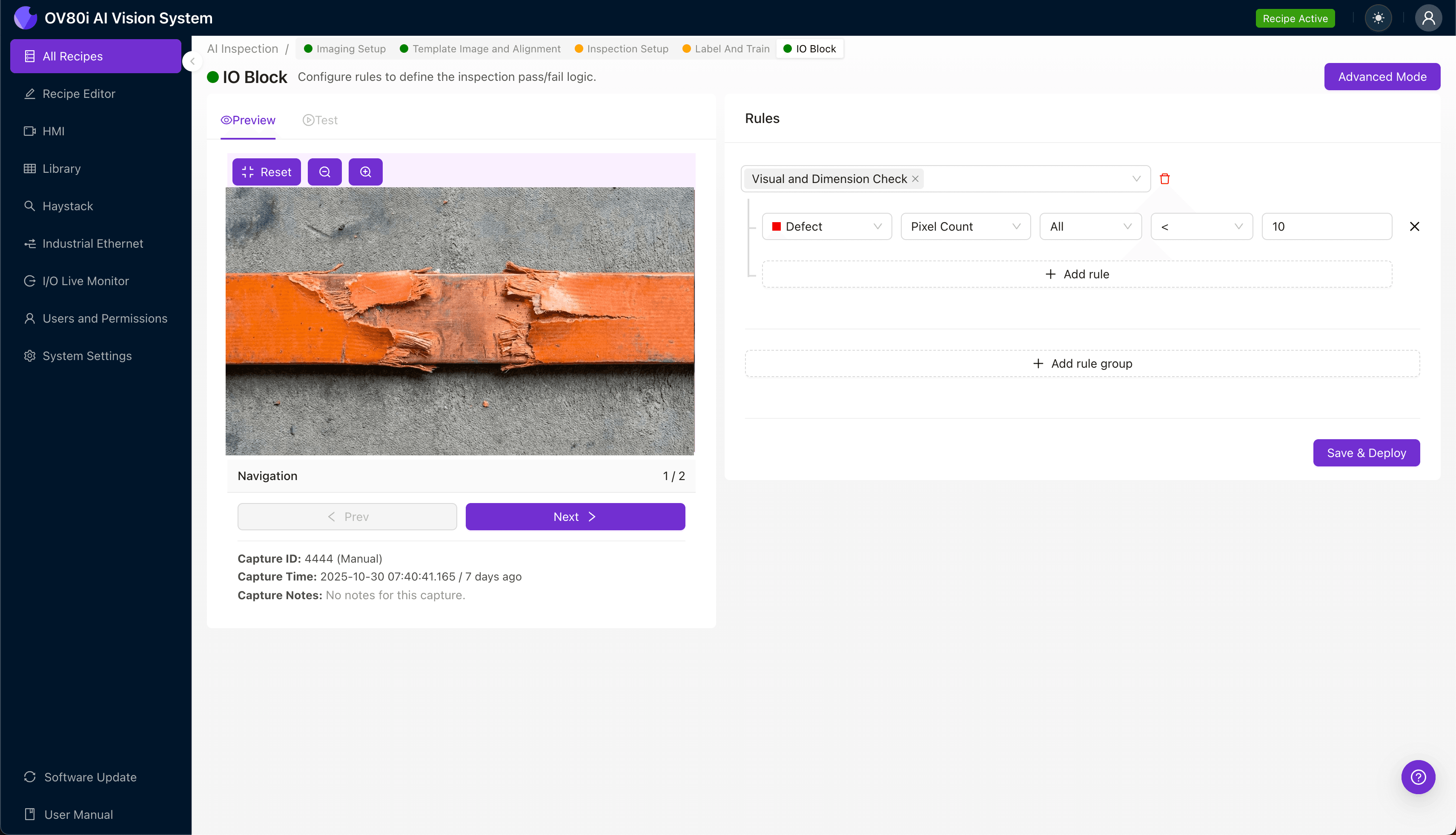 AI-powered inspection interface detecting delaminated insulation on power busbars