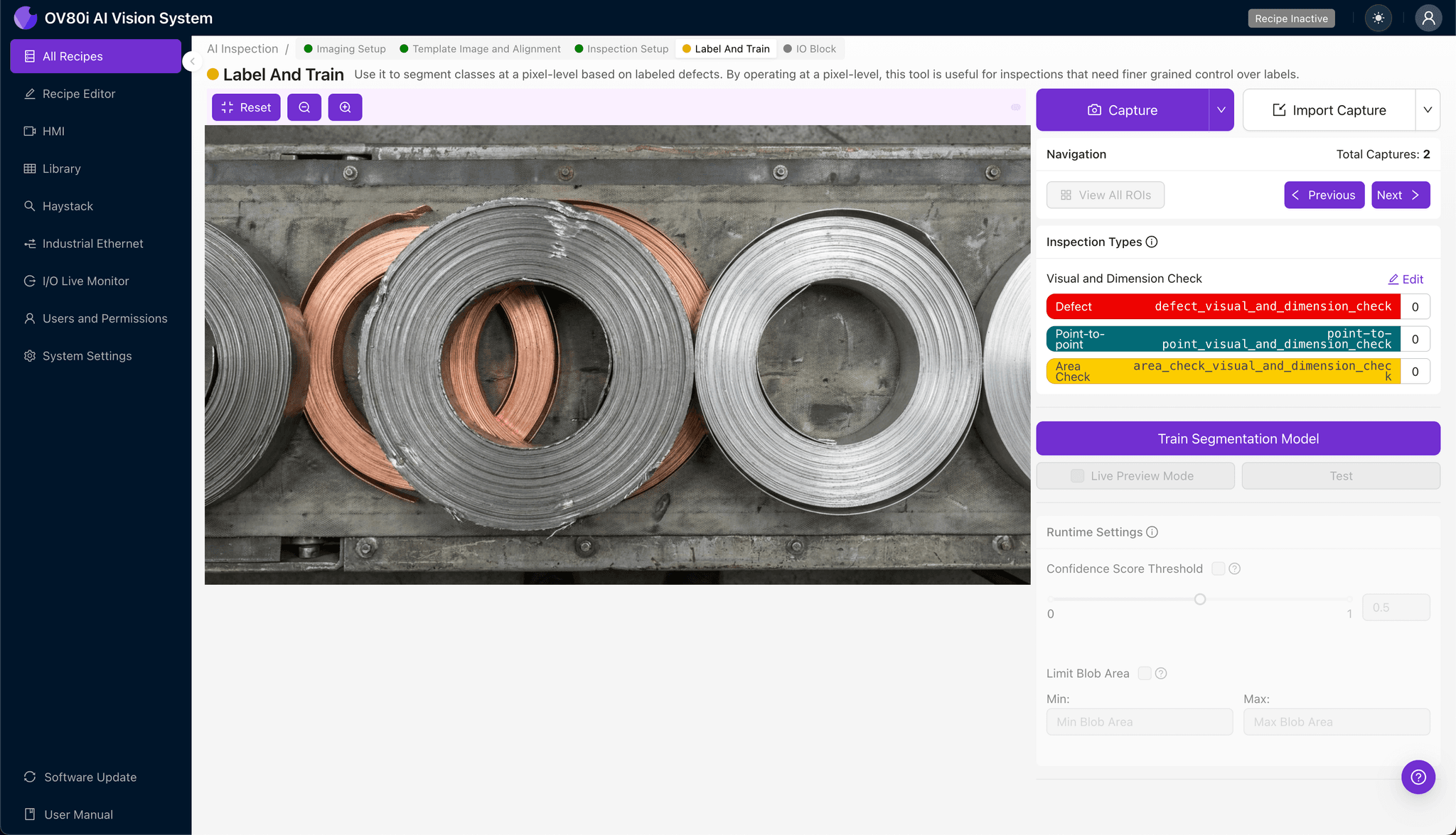 Configuring pass/fail rules for automated coil edge inspection