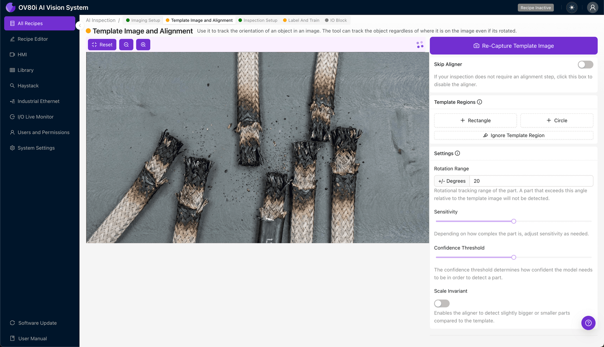 Template alignment configuration for twinax cable positioning