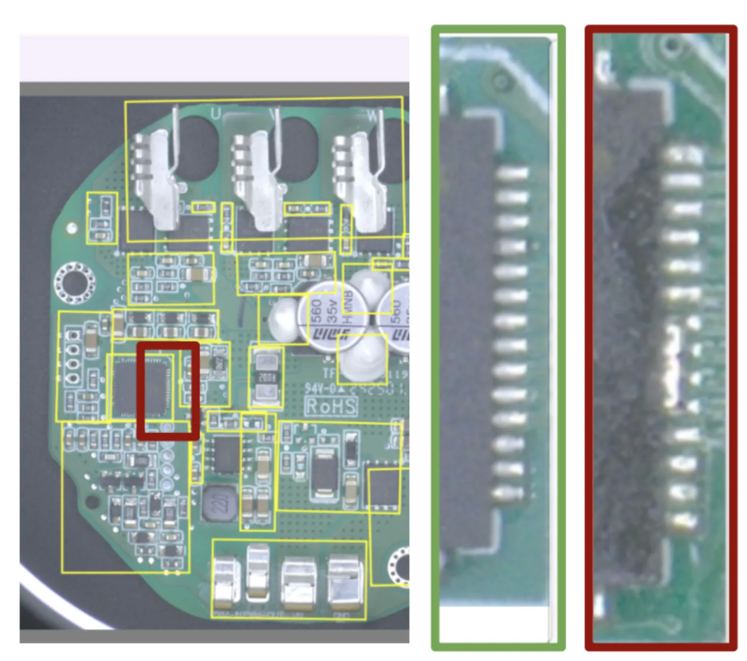 Solder bridge defect on a fine-pitch joint