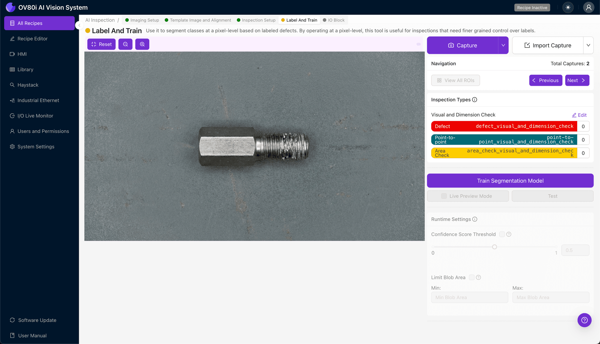 Pass/fail rule configuration for automated standoff inspection