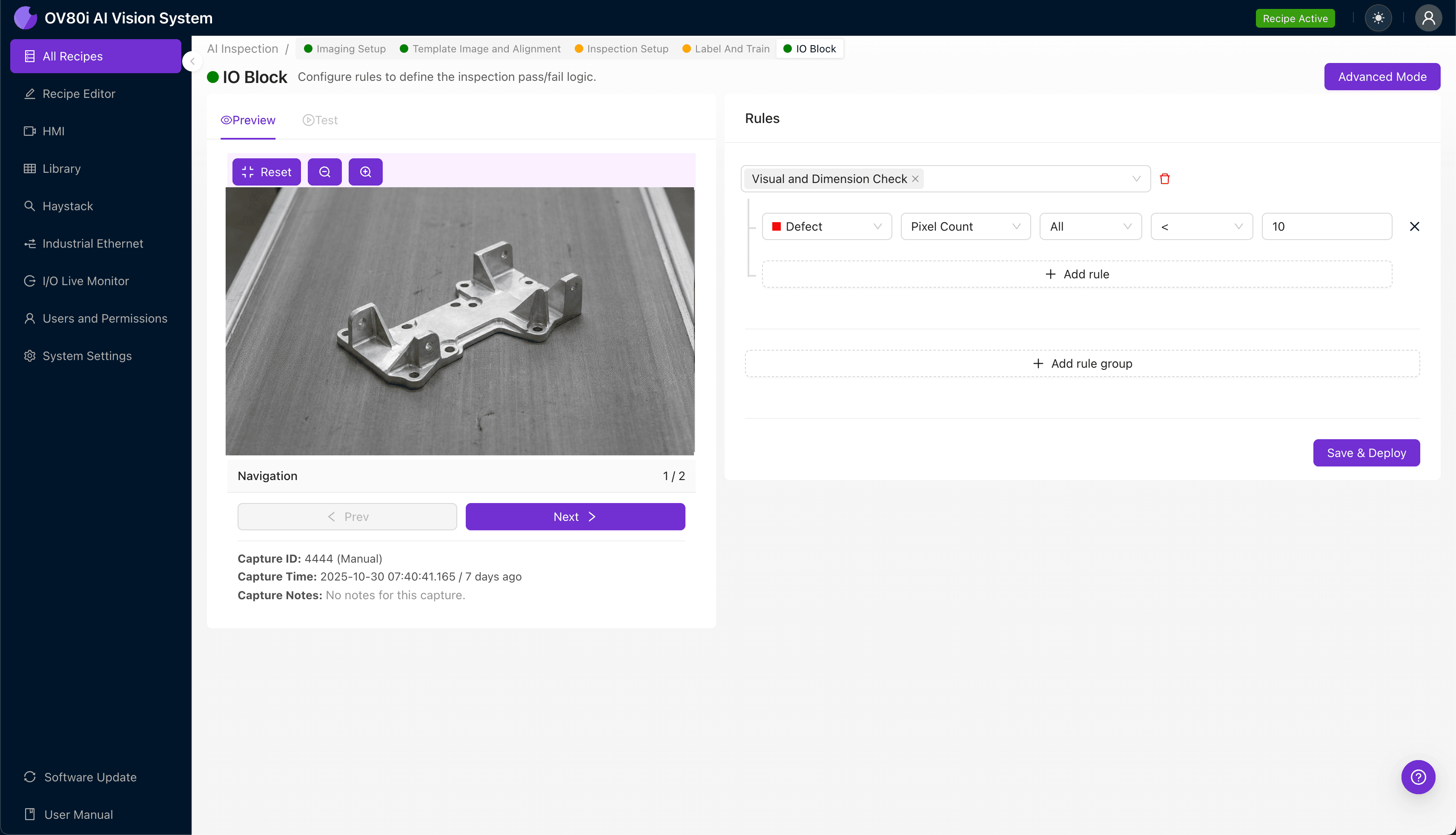 Overview.ai inspection region selection for stiffener bracket with non-planar mounting points