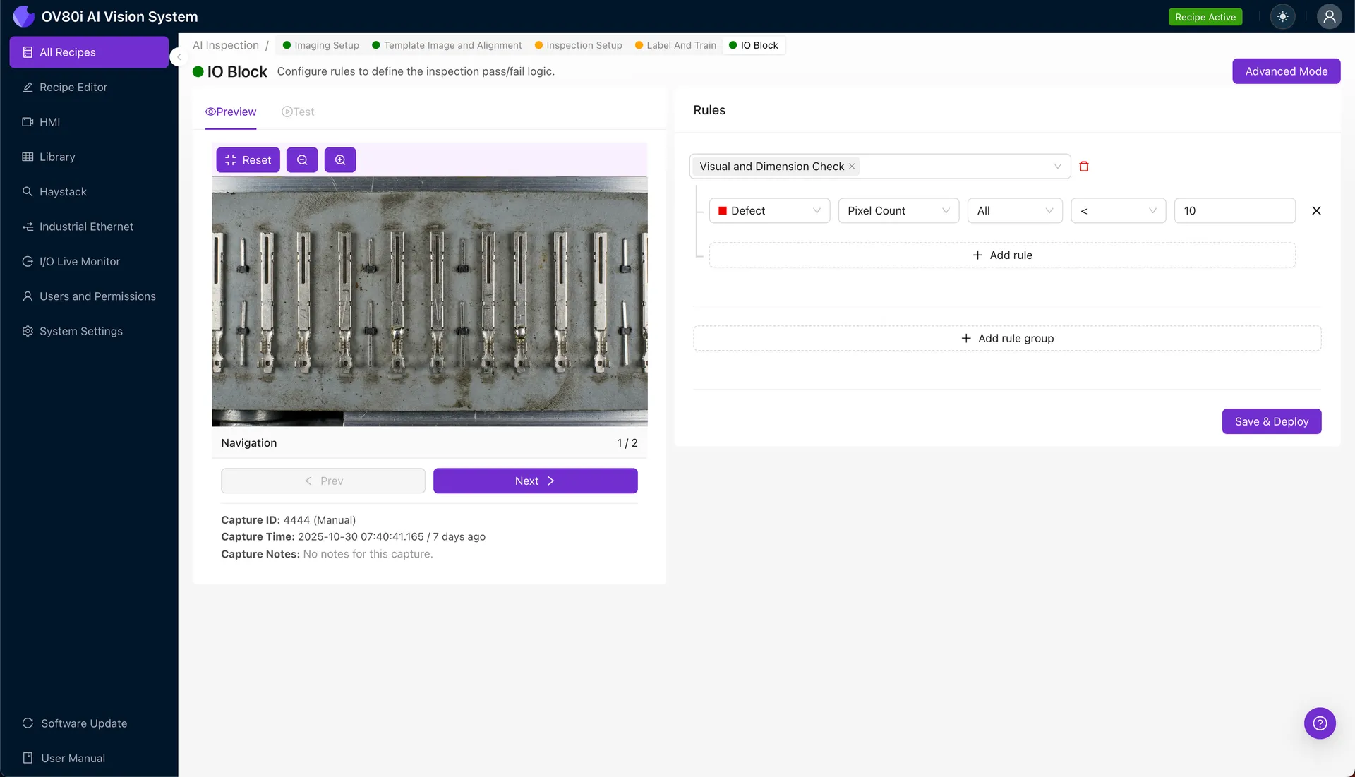 Configurando reglas de aprobación/rechazo para inspección automatizada
