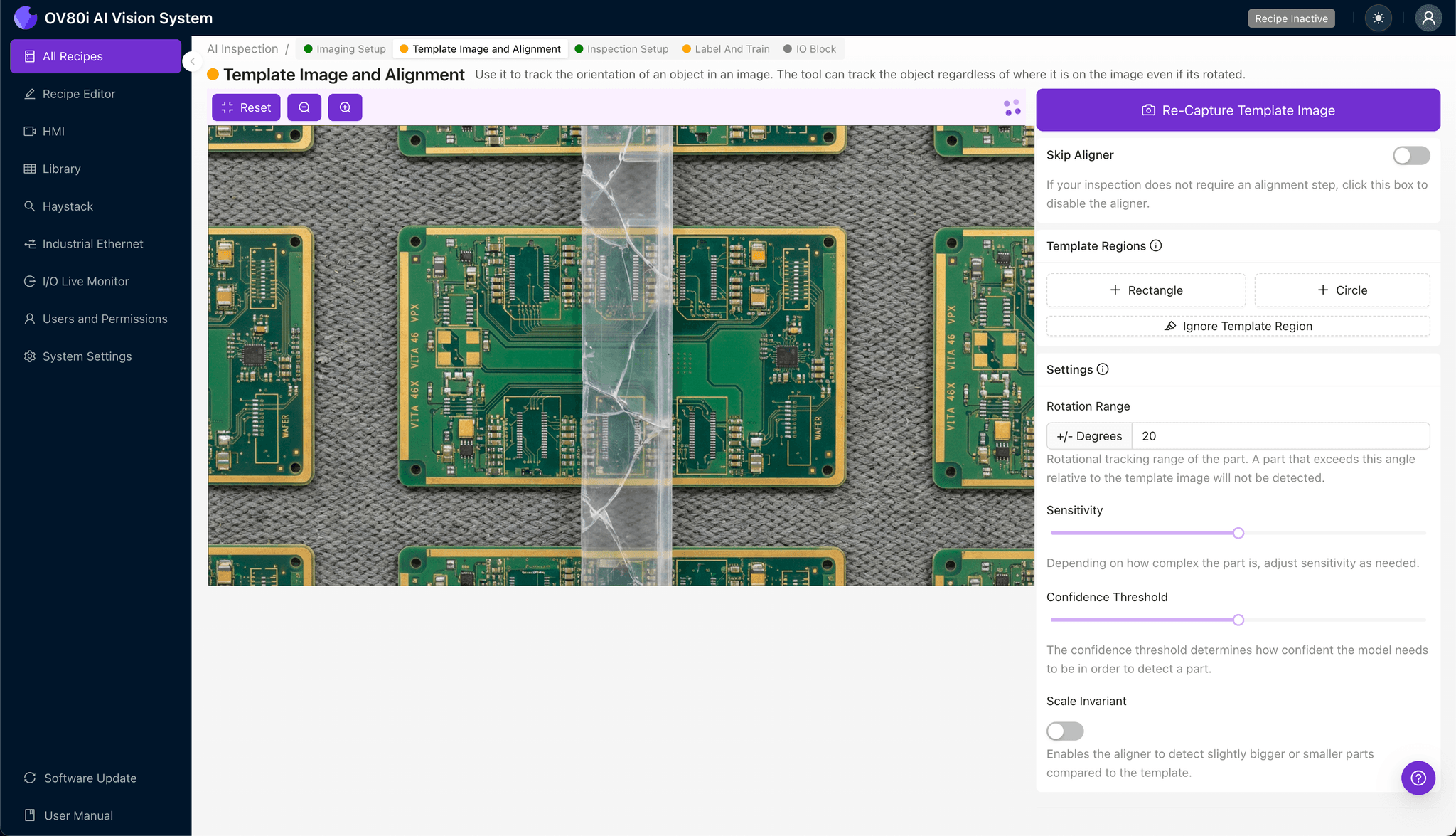 Setting up template alignment for VPX wafer inspection