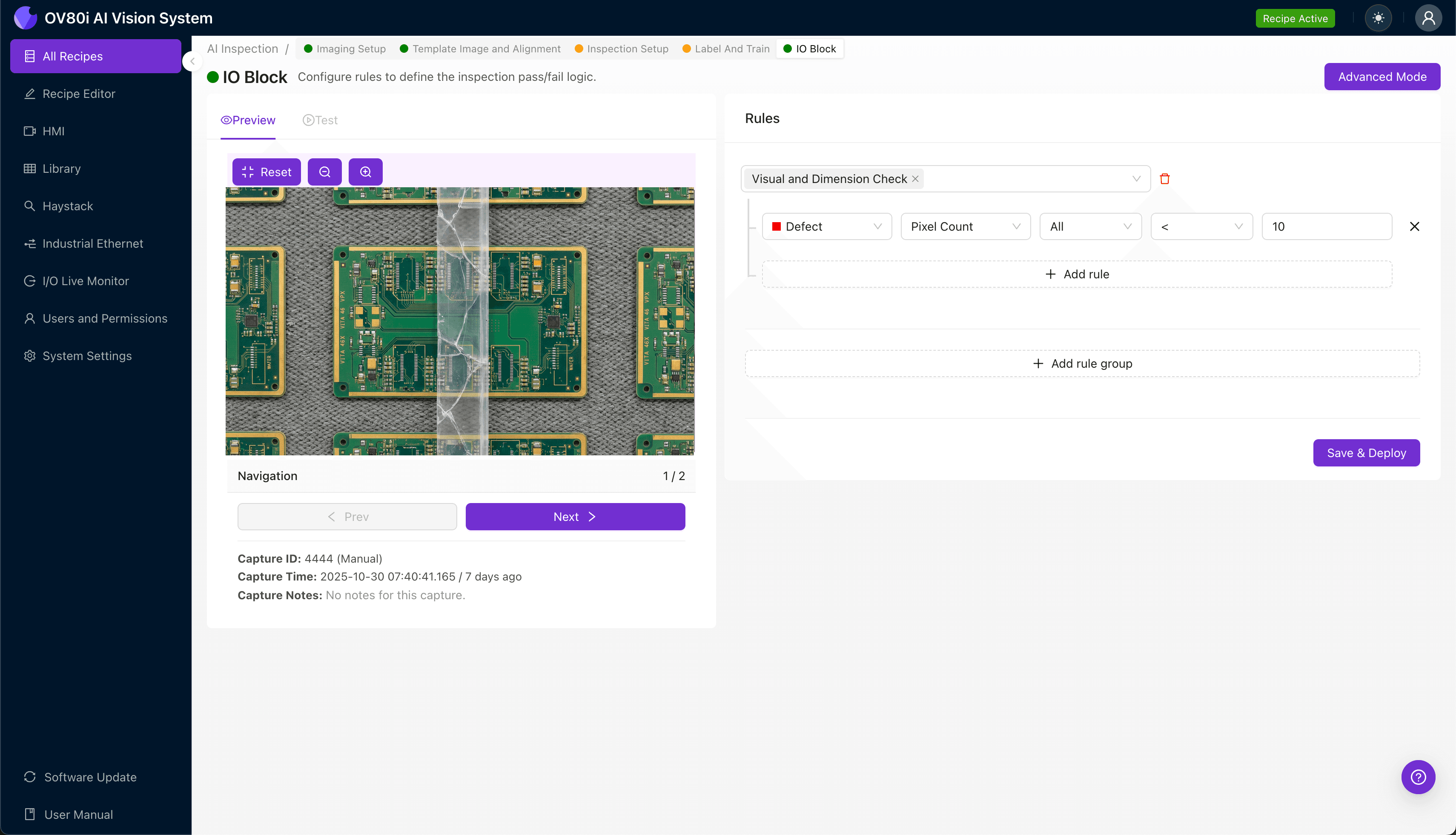 AI-powered visual inspection detecting cracked organizer on VITA 46 VPX wafer