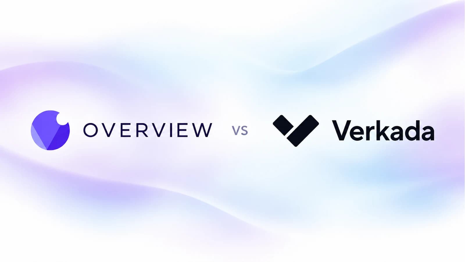 Overview- und Verkada-Logos auf einem weichen Netzverlauf in Lavendel und Blau
