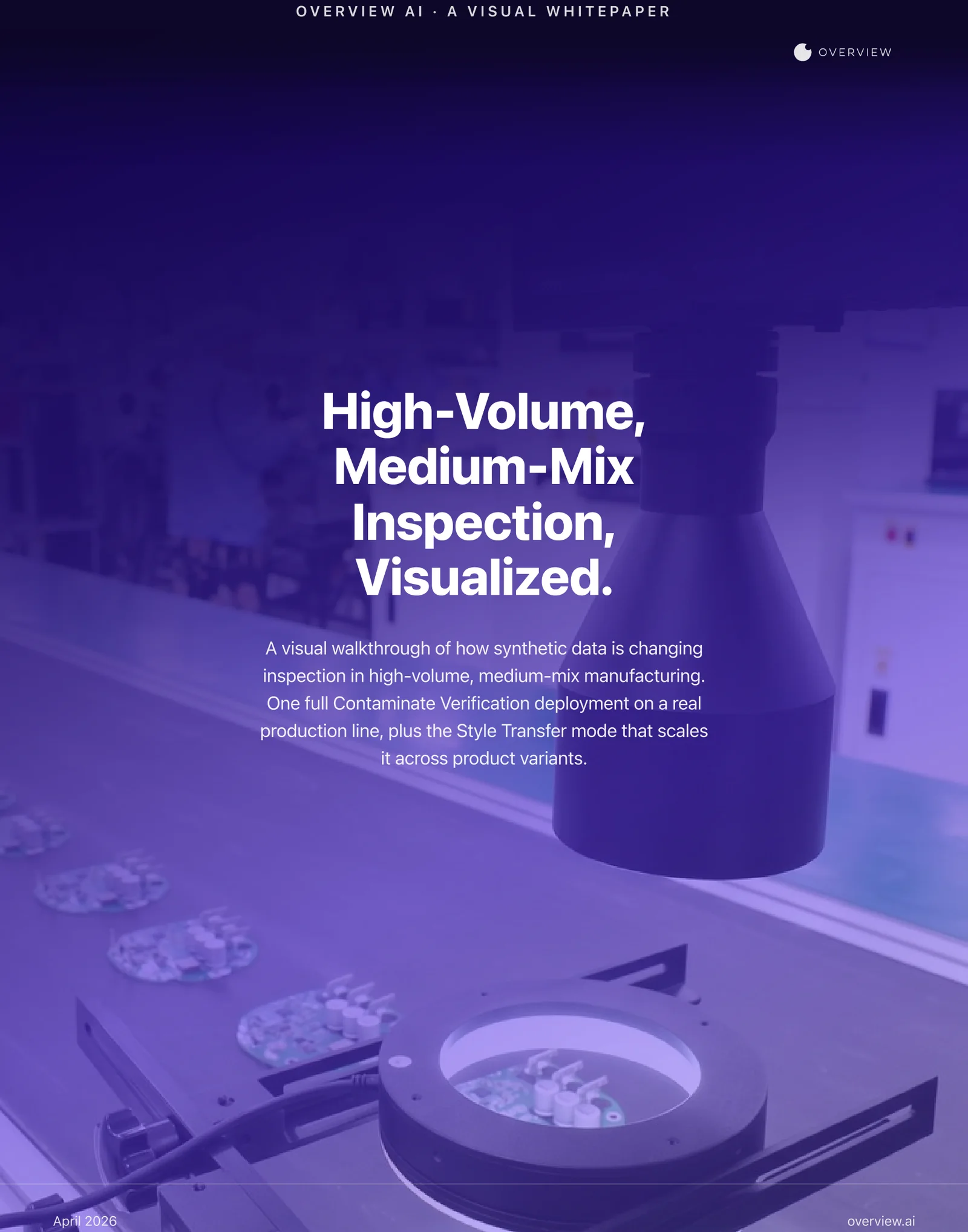 Cover. High-Volume, Medium-Mix Inspection, Visualized. A visual whitepaper, April 2026.